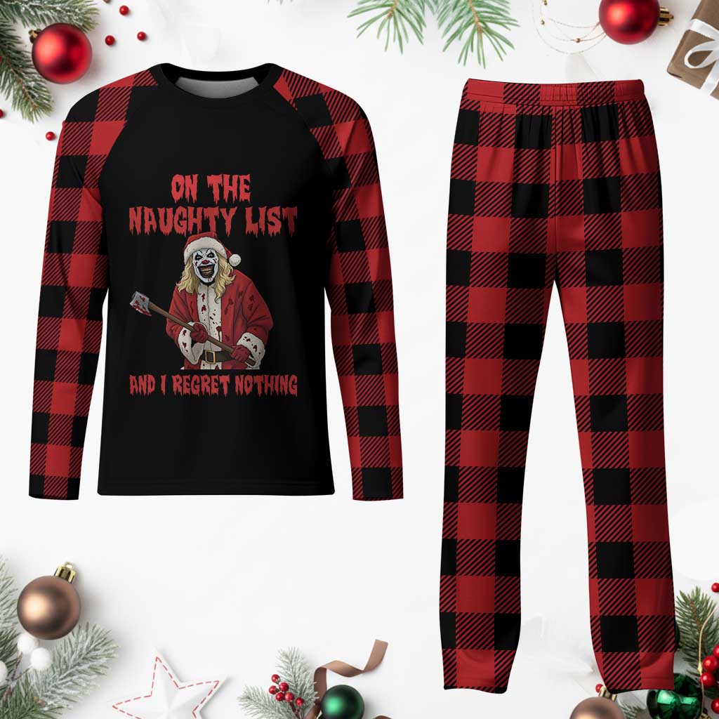 Terrifier Santa Christmas Movie Plaid Pajama Set On The Naughty List And I Regret Nothing - Wonder Print Shop