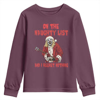 Terrifier Santa Christmas Movie Youth Sweatshirt On The Naughty List And I Regret Nothing - Wonder Print Shop