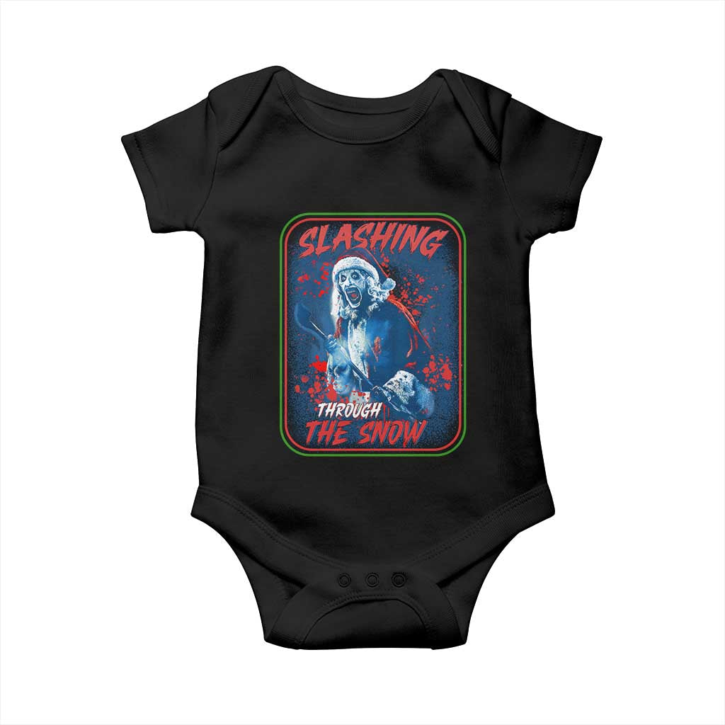 Terrifier Santa Christmas Baby Onesie Slashing Through The Snow - Wonder Print Shop