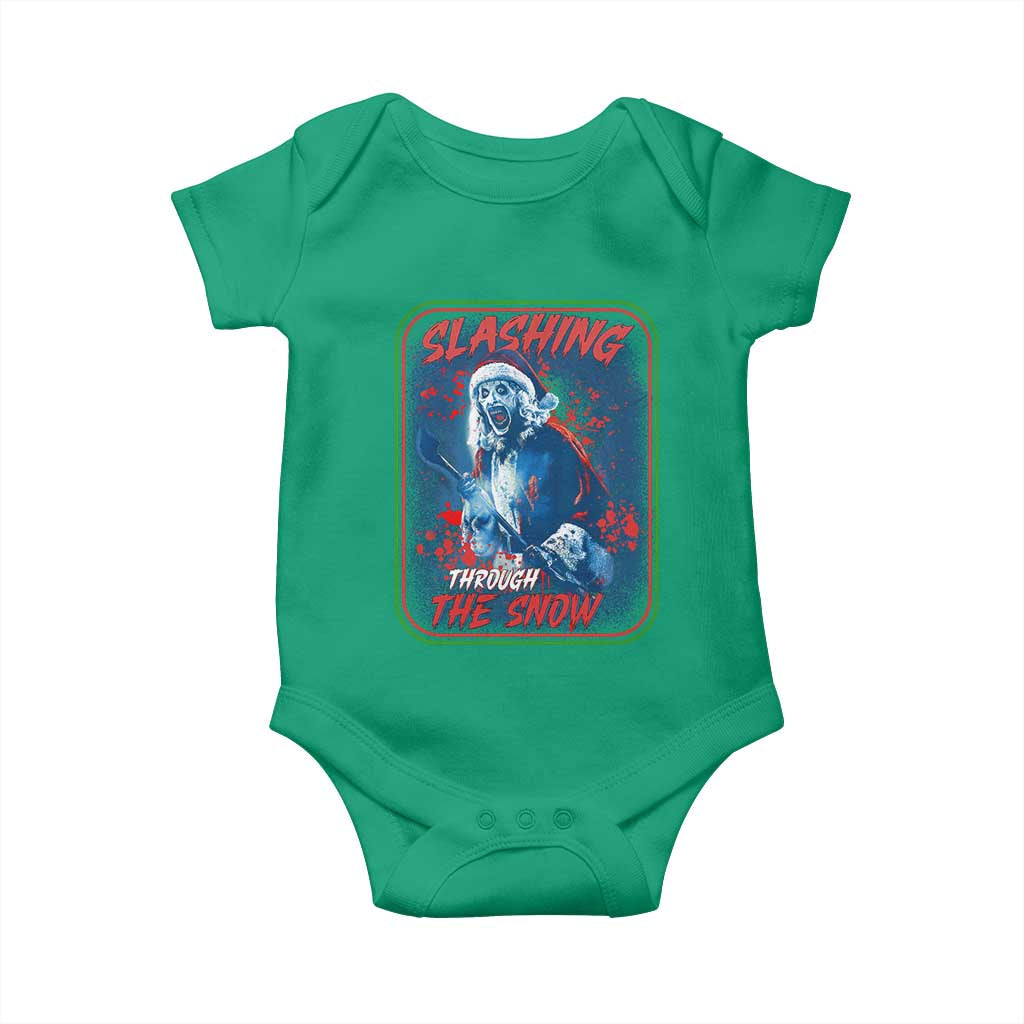 Terrifier Santa Christmas Baby Onesie Slashing Through The Snow - Wonder Print Shop