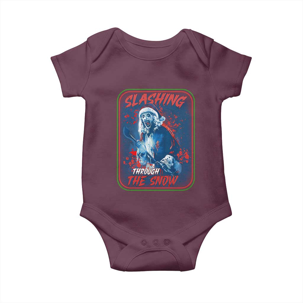 Terrifier Santa Christmas Baby Onesie Slashing Through The Snow - Wonder Print Shop
