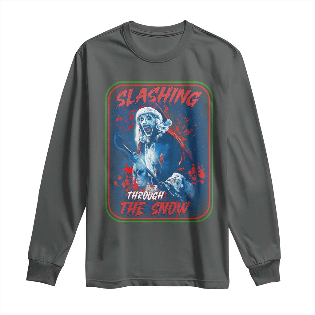 Terrifier Santa Christmas Long Sleeve Shirt Slashing Through The Snow - Wonder Print Shop