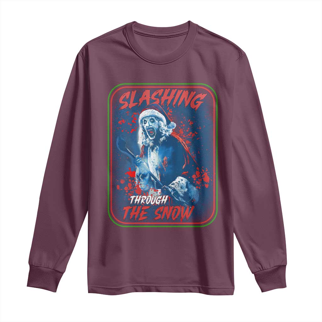 Terrifier Santa Christmas Long Sleeve Shirt Slashing Through The Snow - Wonder Print Shop
