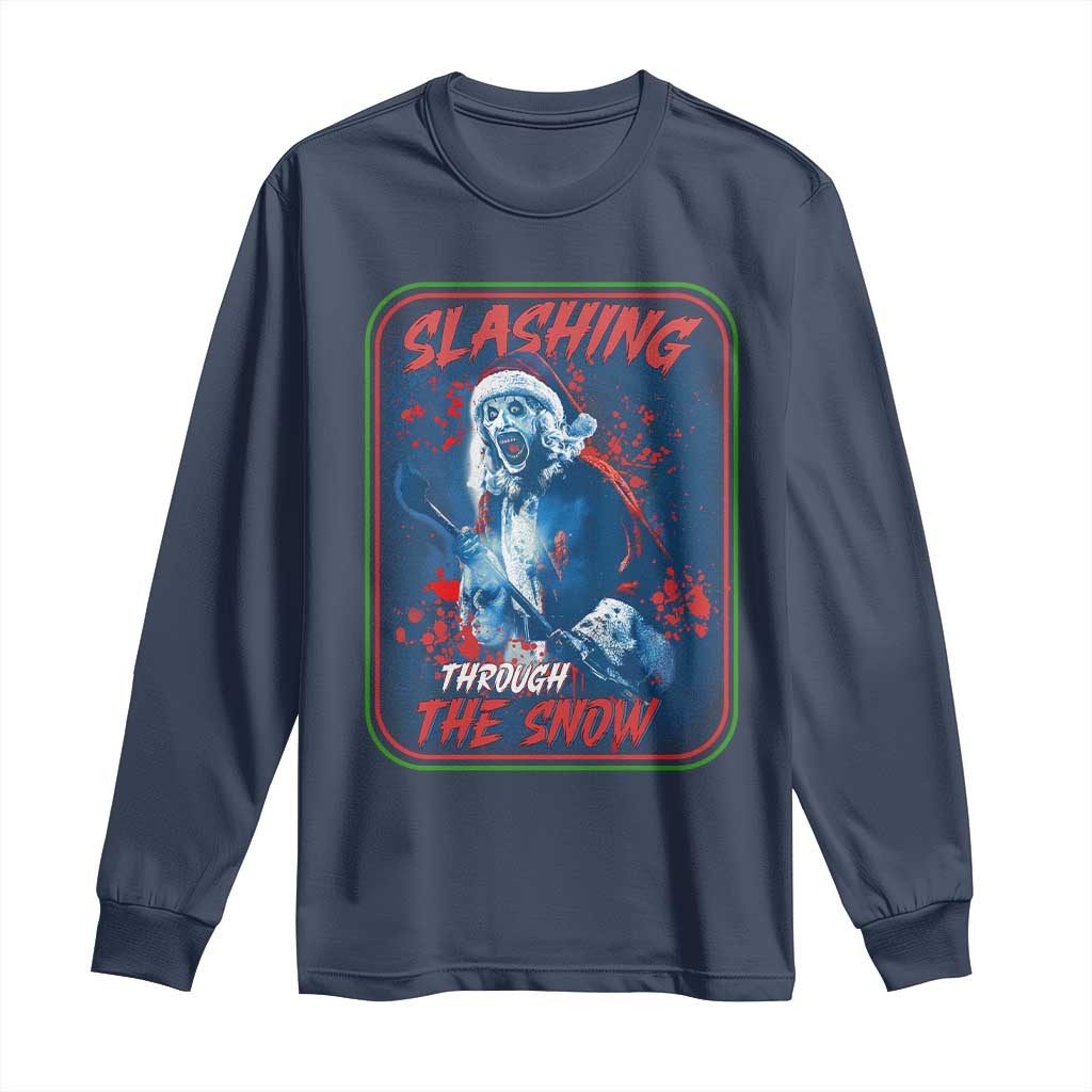 Terrifier Santa Christmas Long Sleeve Shirt Slashing Through The Snow - Wonder Print Shop
