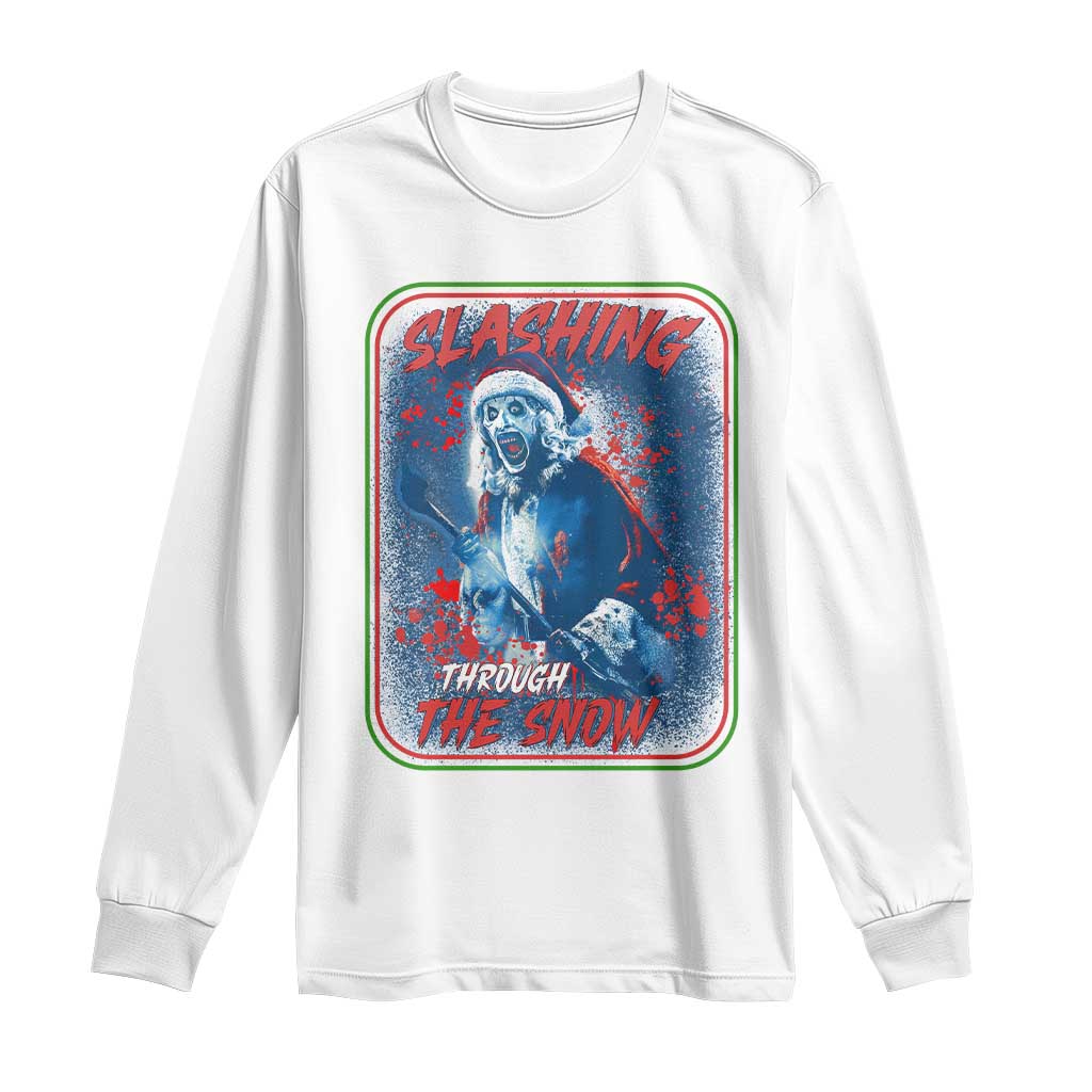 Terrifier Santa Christmas Long Sleeve Shirt Slashing Through The Snow - Wonder Print Shop