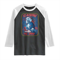 Terrifier Santa Christmas Raglan Shirt Slashing Through The Snow - Wonder Print Shop