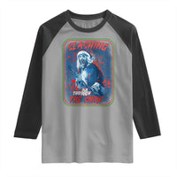 Terrifier Santa Christmas Raglan Shirt Slashing Through The Snow - Wonder Print Shop