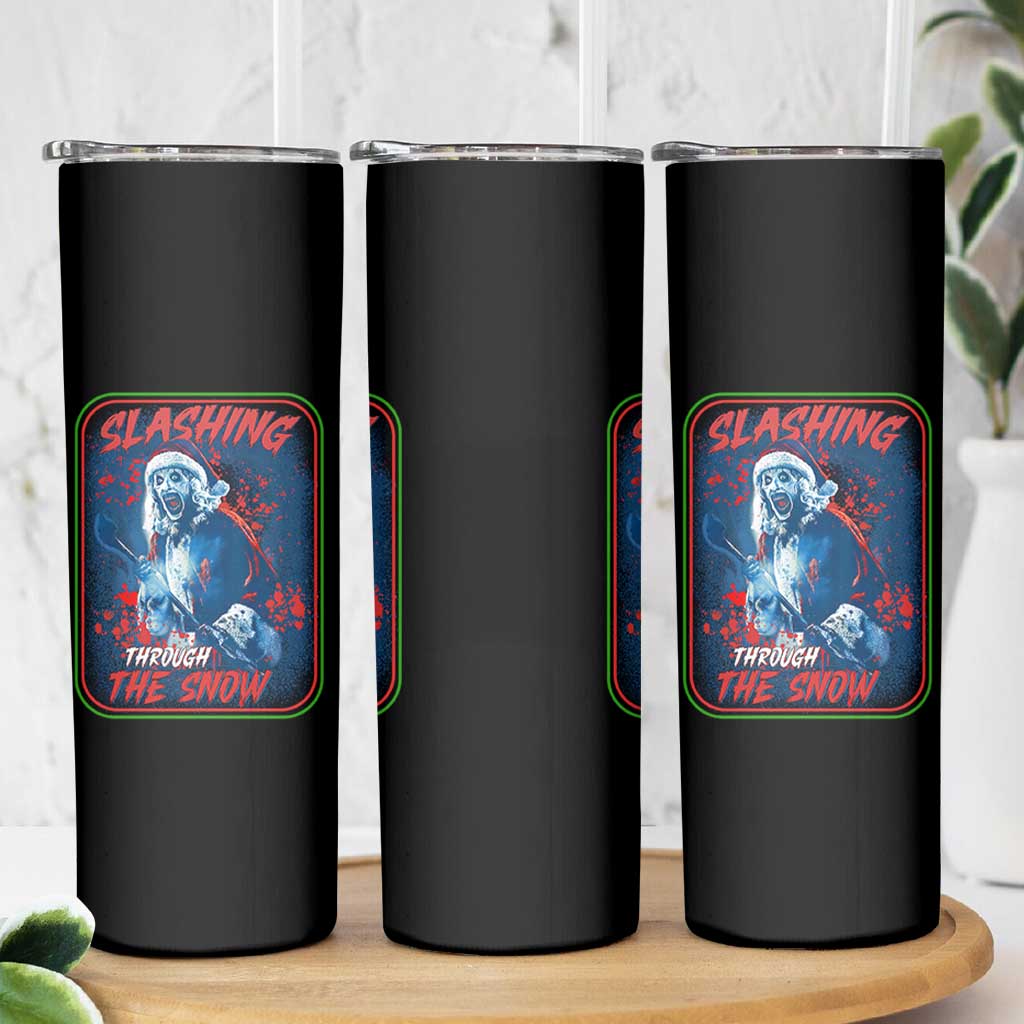 Terrifier Santa Christmas Skinny Tumbler Slashing Through The Snow - Wonder Print Shop