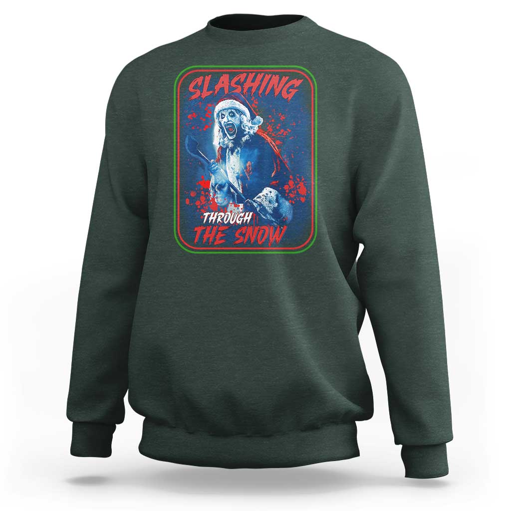 Terrifier Santa Christmas Sweatshirt Slashing Through The Snow - Wonder Print Shop