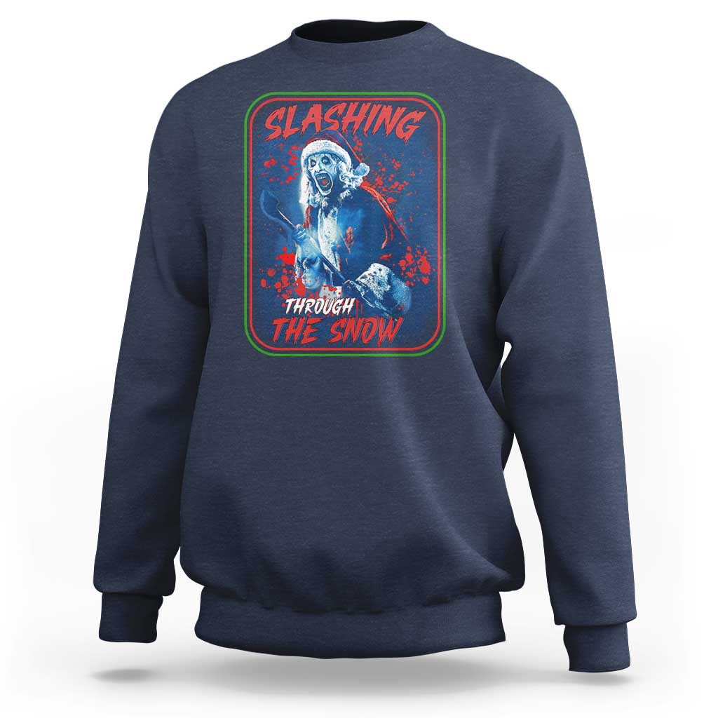 Terrifier Santa Christmas Sweatshirt Slashing Through The Snow - Wonder Print Shop