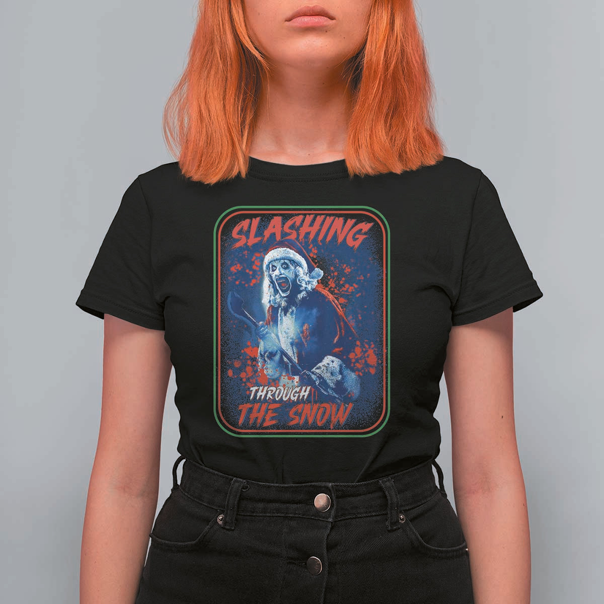 Terrifier Santa Christmas T Shirt For Women Slashing Through The Snow - Wonder Print Shop