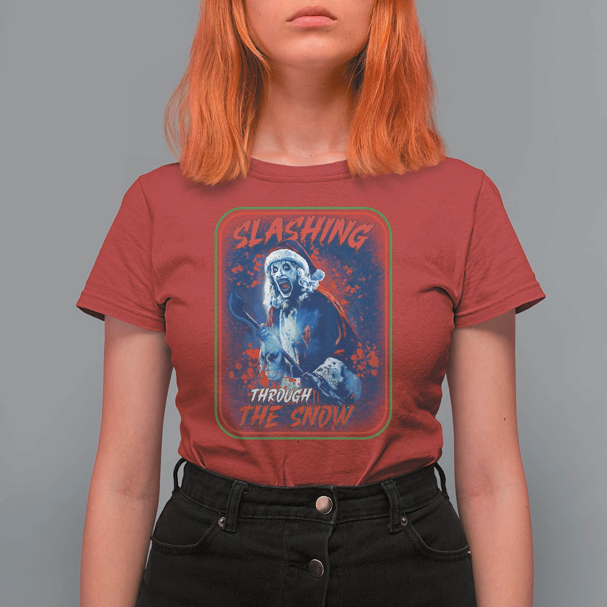 Terrifier Santa Christmas T Shirt For Women Slashing Through The Snow - Wonder Print Shop