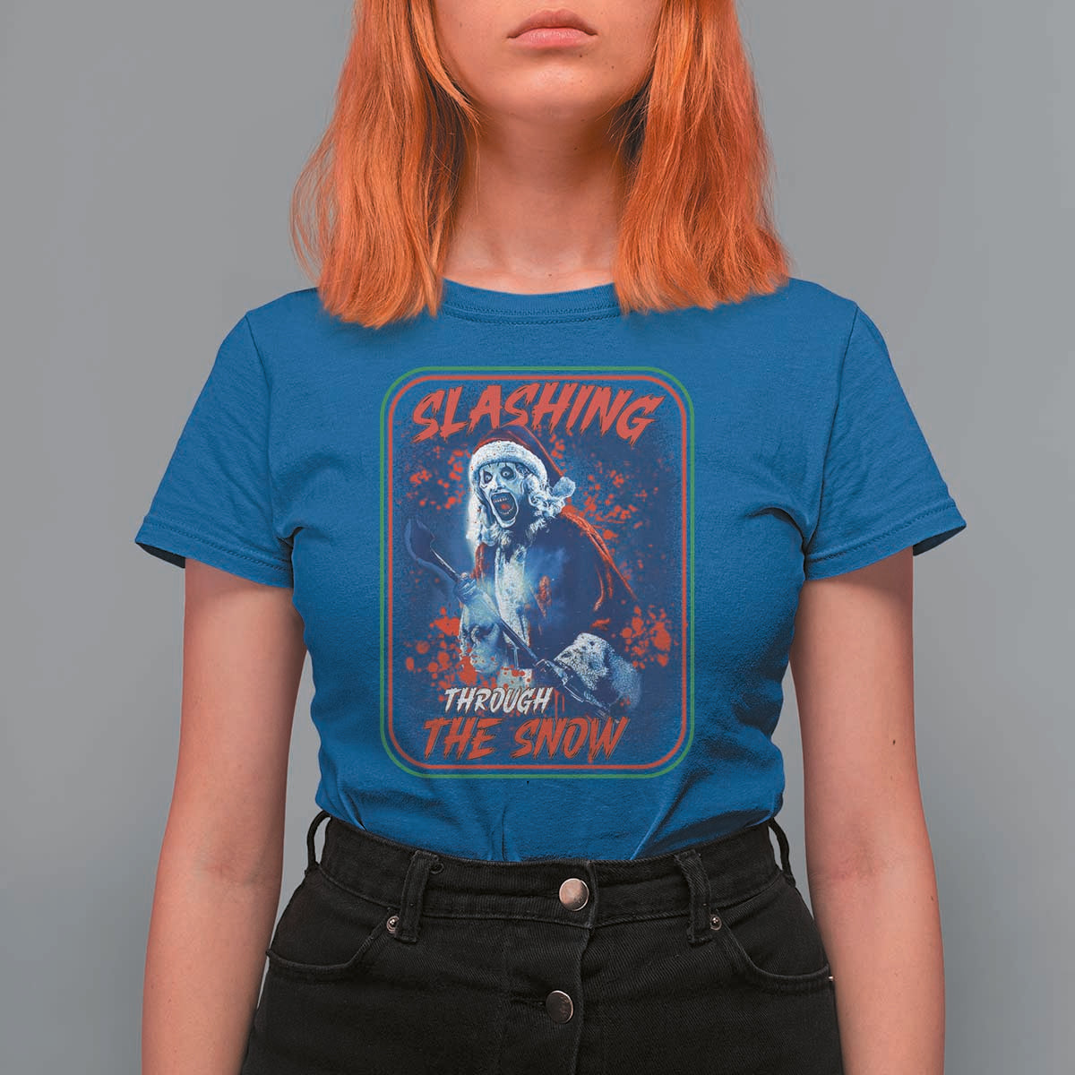 Terrifier Santa Christmas T Shirt For Women Slashing Through The Snow - Wonder Print Shop