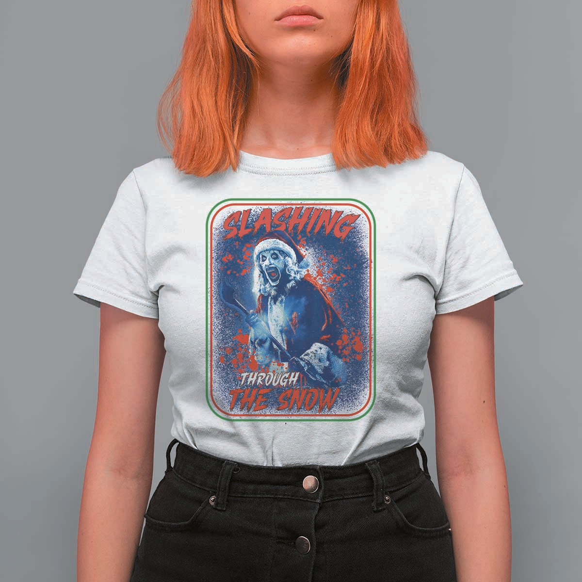 Terrifier Santa Christmas T Shirt For Women Slashing Through The Snow - Wonder Print Shop