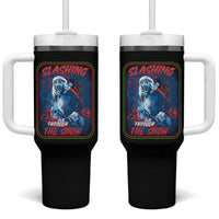 Terrifier Santa Christmas Tumbler With Handle Slashing Through The Snow - Wonder Print Shop