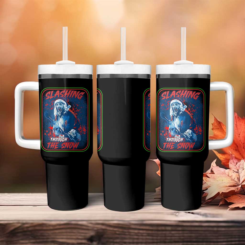 Terrifier Santa Christmas Tumbler With Handle Slashing Through The Snow - Wonder Print Shop