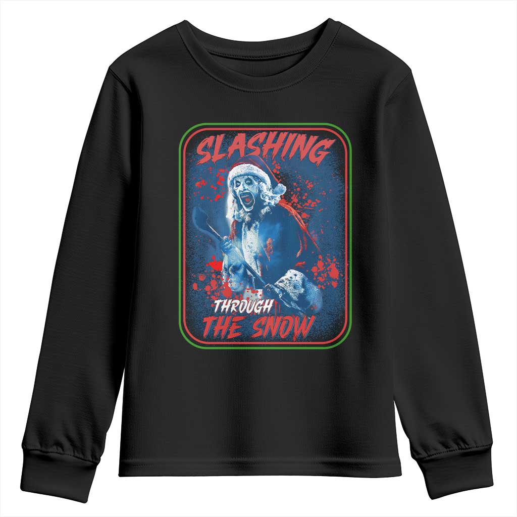 Terrifier Santa Christmas Youth Sweatshirt Slashing Through The Snow - Wonder Print Shop