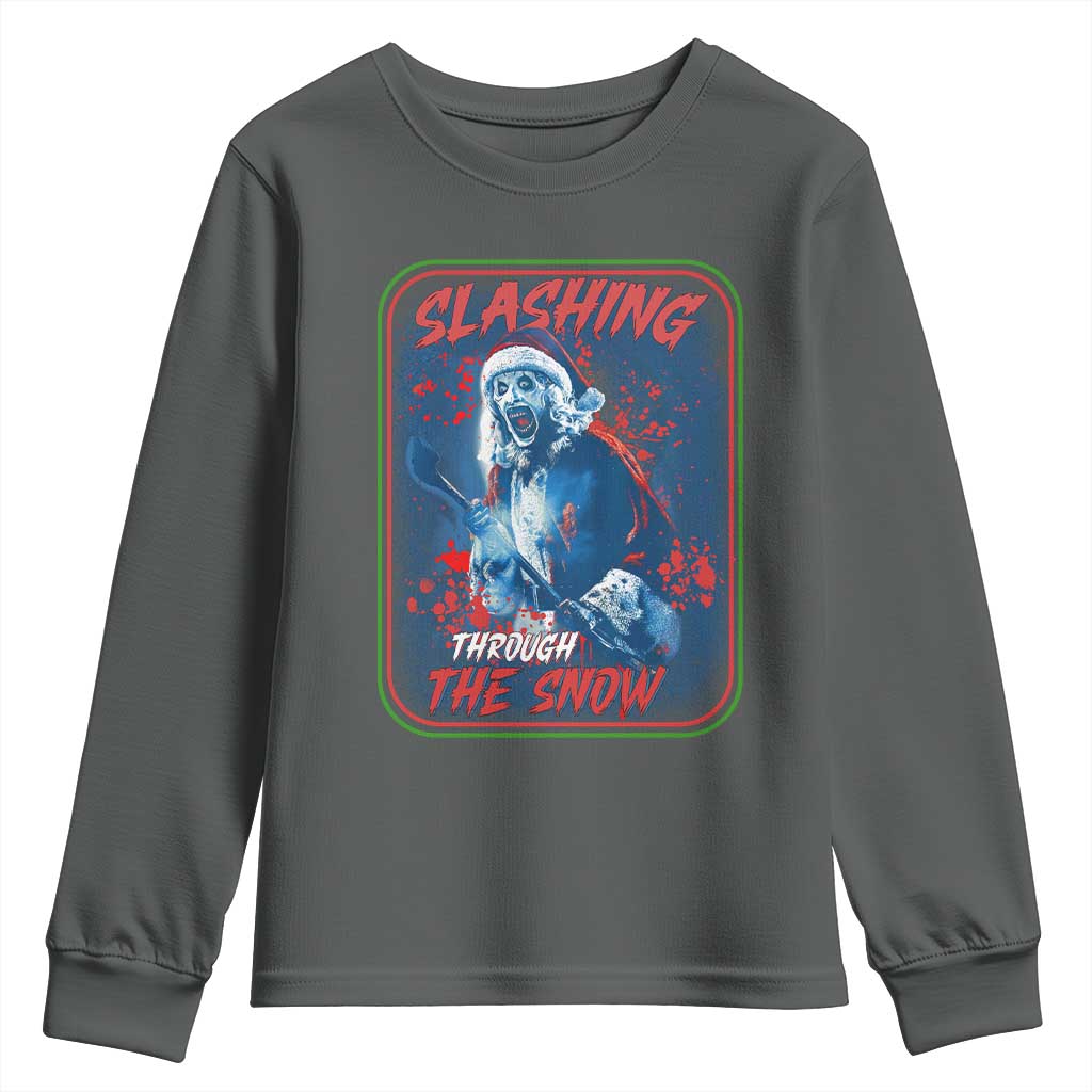 Terrifier Santa Christmas Youth Sweatshirt Slashing Through The Snow - Wonder Print Shop