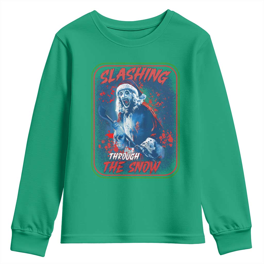Terrifier Santa Christmas Youth Sweatshirt Slashing Through The Snow - Wonder Print Shop