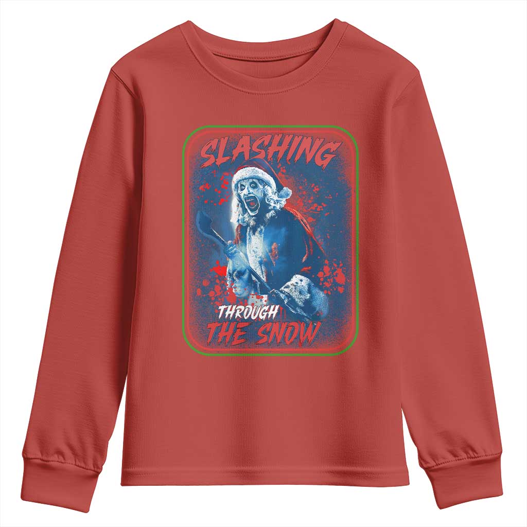 Terrifier Santa Christmas Youth Sweatshirt Slashing Through The Snow - Wonder Print Shop