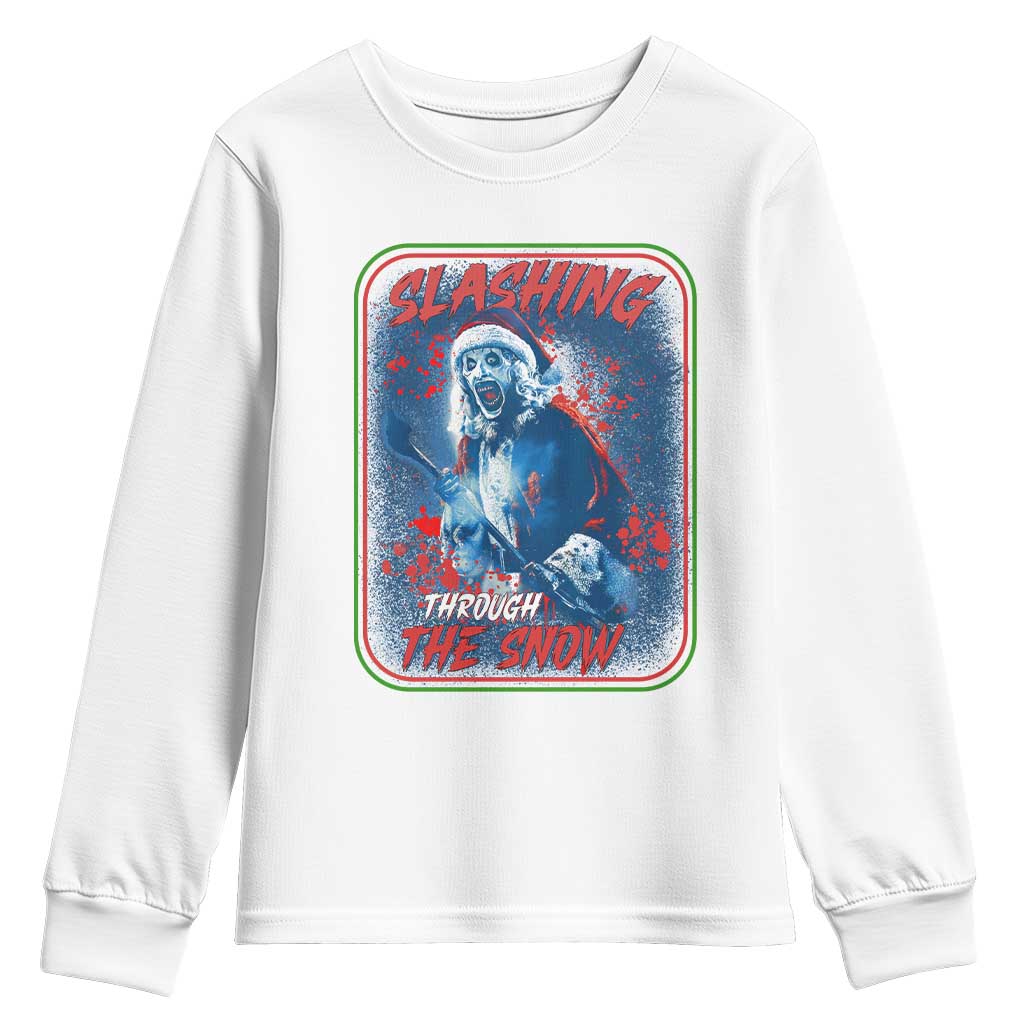 Terrifier Santa Christmas Youth Sweatshirt Slashing Through The Snow - Wonder Print Shop