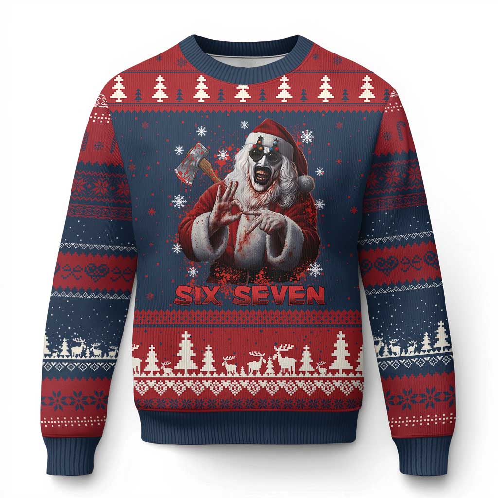 67 Terrifier Santa Horror Xmas Ugly Christmas Sweater Funny Six Seven Meme Holiday Movie - Wonder Print Shop
