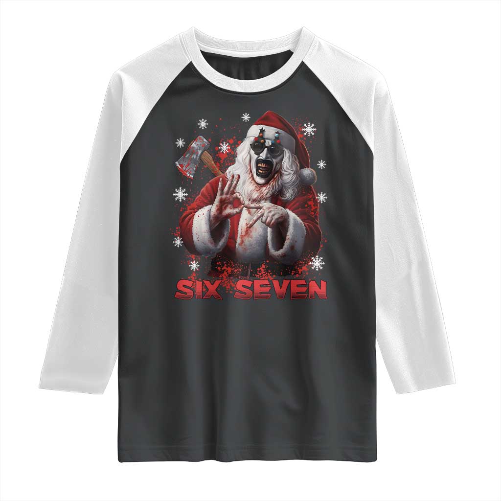 67 Terrifier Santa Horror Christmas Raglan Shirt Funny Six Seven Meme Holiday Movie - Wonder Print Shop