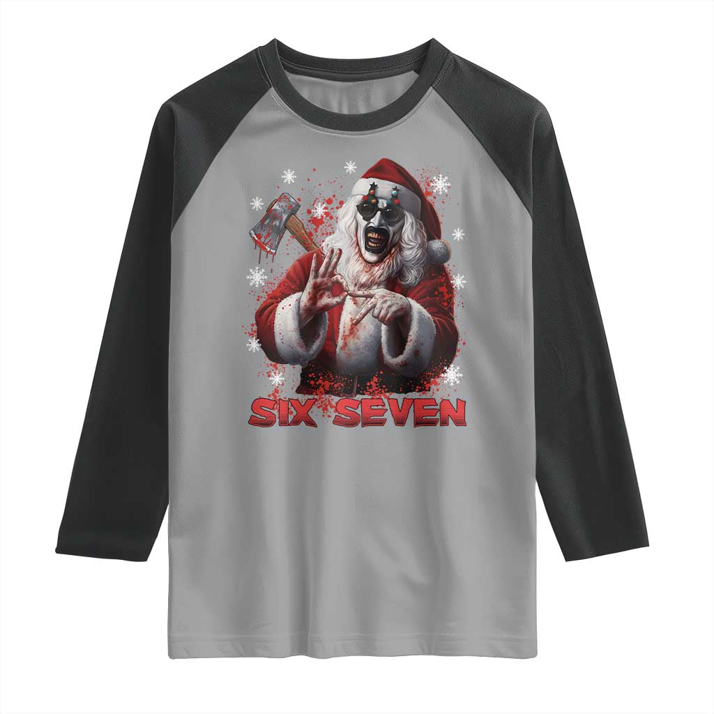 67 Terrifier Santa Horror Christmas Raglan Shirt Funny Six Seven Meme Holiday Movie - Wonder Print Shop