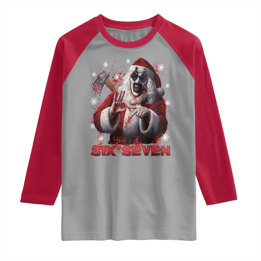 67 Terrifier Santa Horror Christmas Raglan Shirt Funny Six Seven Meme Holiday Movie - Wonder Print Shop
