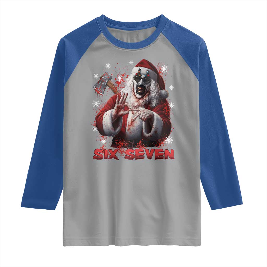 67 Terrifier Santa Horror Christmas Raglan Shirt Funny Six Seven Meme Holiday Movie - Wonder Print Shop