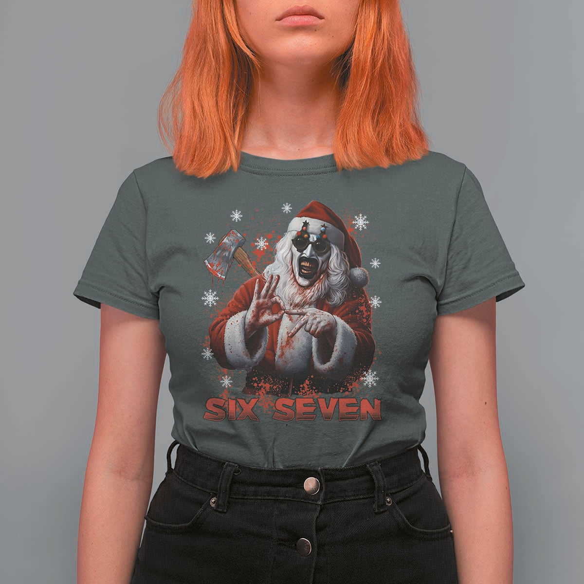67 Terrifier Santa Horror Christmas T Shirt For Women Funny Six Seven Meme Holiday Movie - Wonder Print Shop