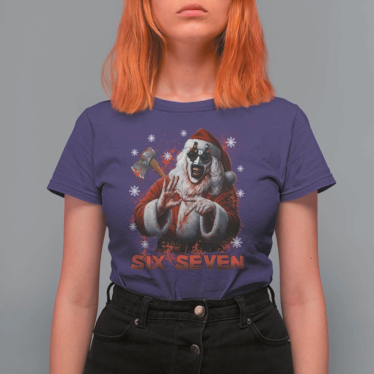 67 Terrifier Santa Horror Christmas T Shirt For Women Funny Six Seven Meme Holiday Movie - Wonder Print Shop