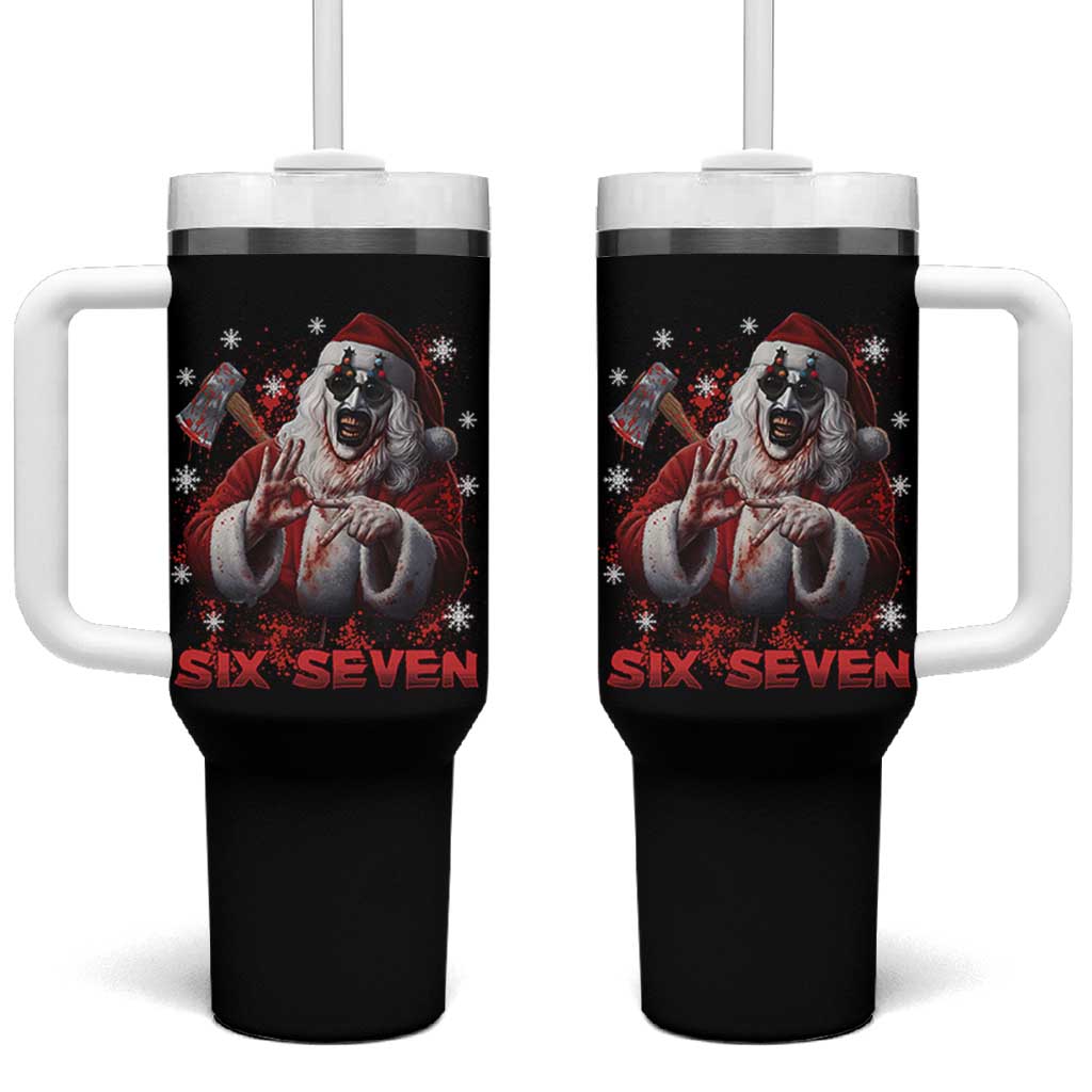 67 Terrifier Santa Horror Christmas Tumbler With Handle Funny Six Seven Meme Holiday Movie - Wonder Print Shop