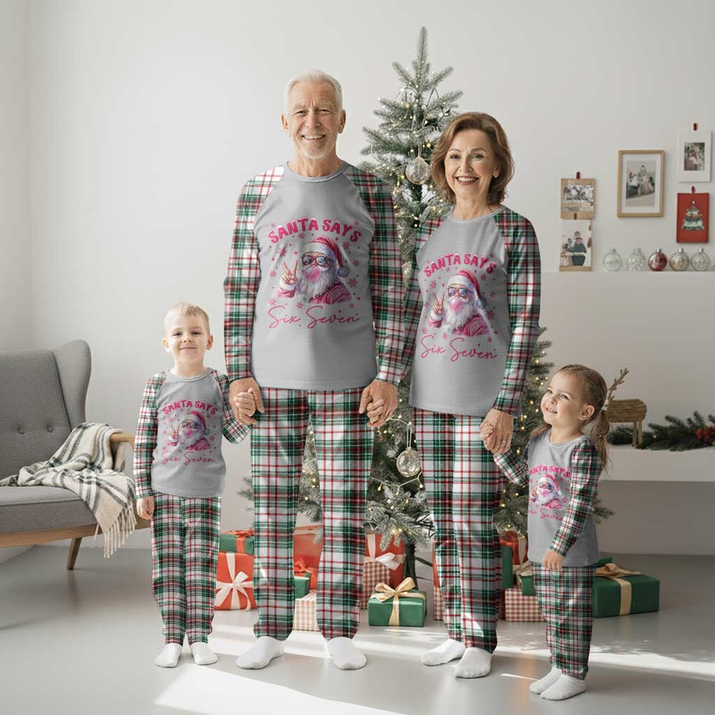 67 Six Seven Pink Santa Christmas Meme Plaid Pajama Set - Wonder Print Shop