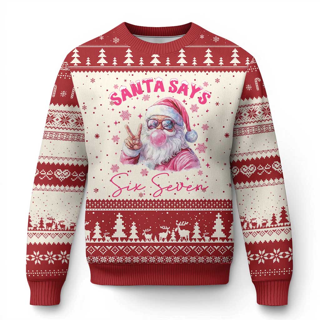 67 Six Seven Pink Santa Christmas Meme Ugly Christmas Sweater - Wonder Print Shop
