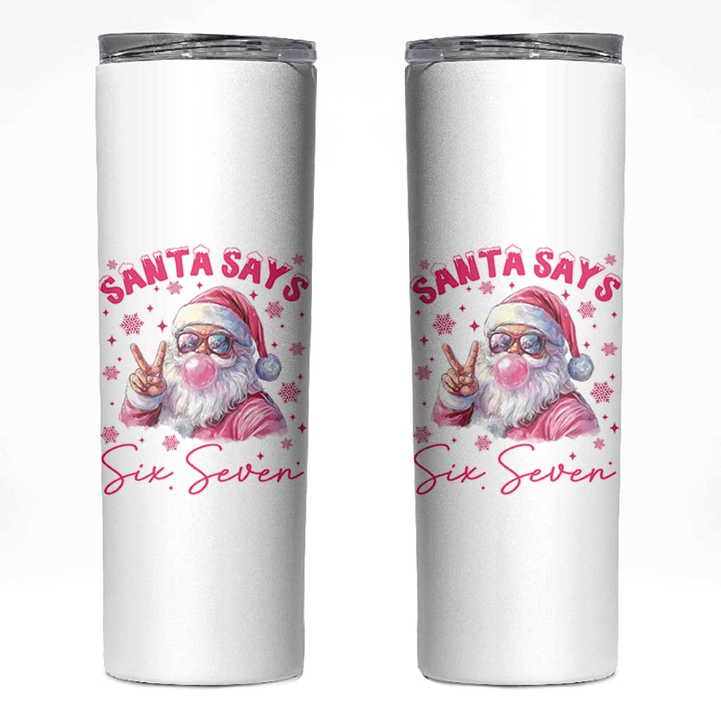 67 Six Seven Pink Santa Christmas Meme Skinny Tumbler - Wonder Print Shop