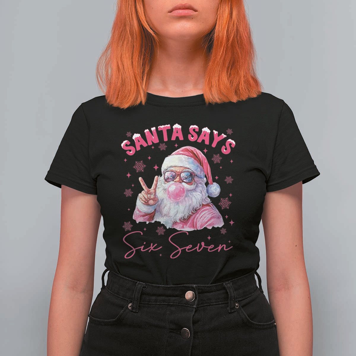 67 Six Seven Pink Santa Christmas Meme T Shirt For Women - Wonder Print Shop
