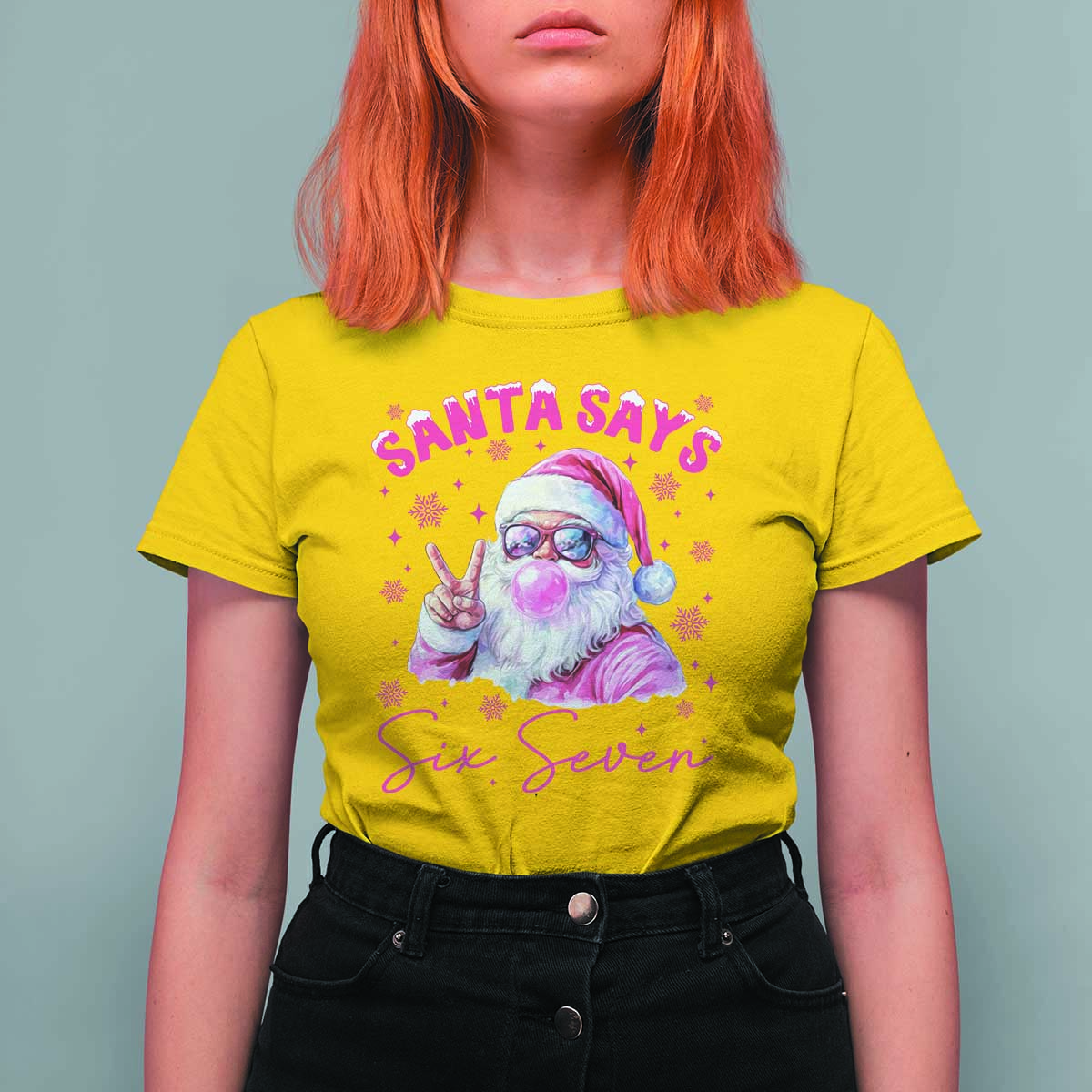 67 Six Seven Pink Santa Christmas Meme T Shirt For Women - Wonder Print Shop