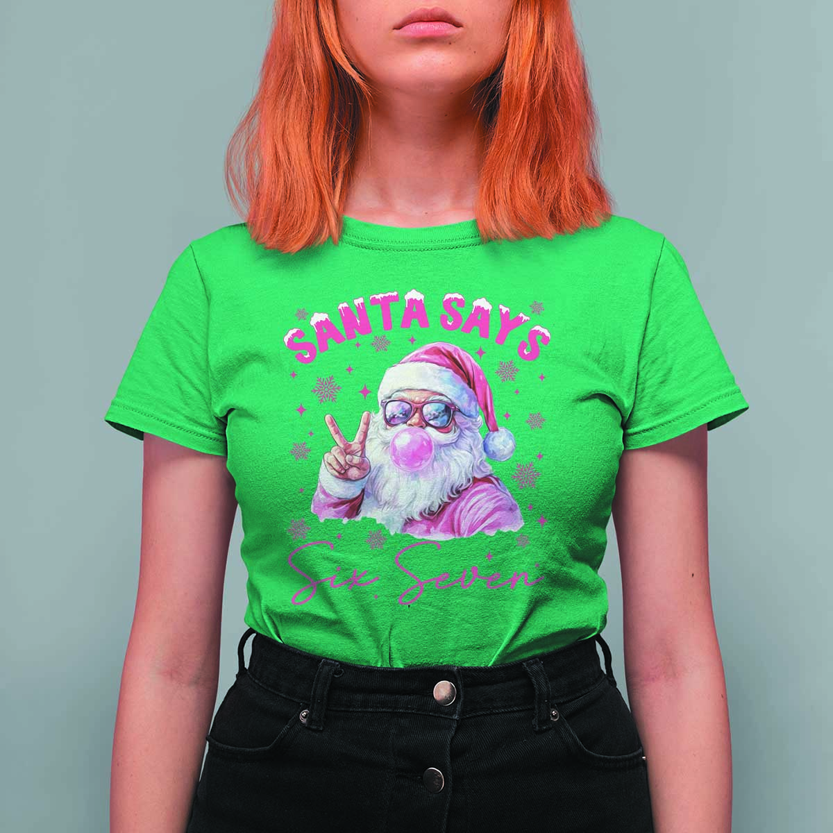 67 Six Seven Pink Santa Christmas Meme T Shirt For Women - Wonder Print Shop