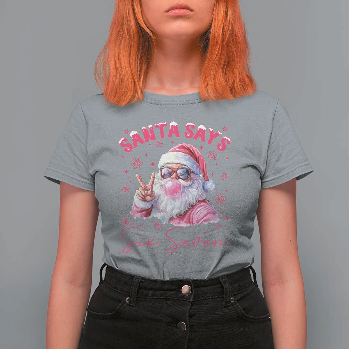 67 Six Seven Pink Santa Christmas Meme T Shirt For Women - Wonder Print Shop
