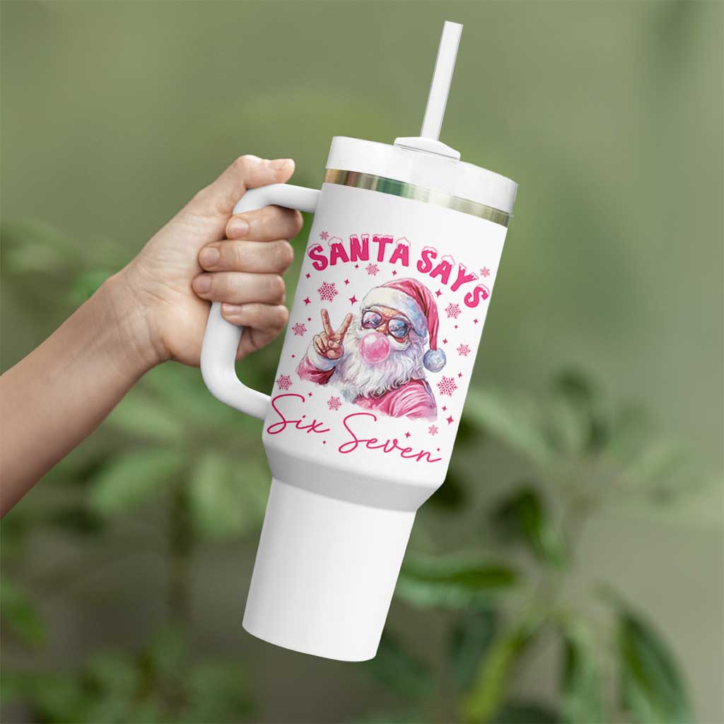 67 Six Seven Pink Santa Christmas Meme Tumbler With Handle - Wonder Print Shop