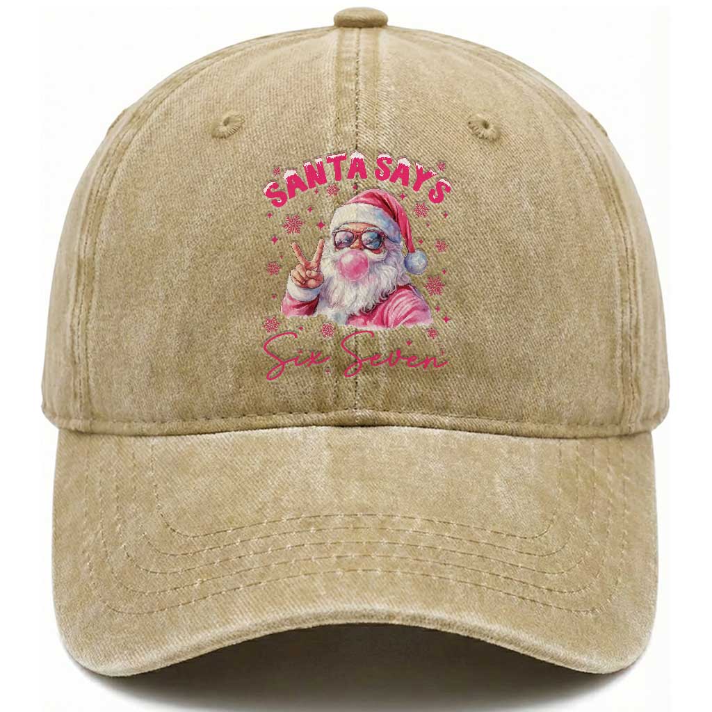 67 Six Seven Pink Santa Christmas Meme Washed Cotton Baseball Cap