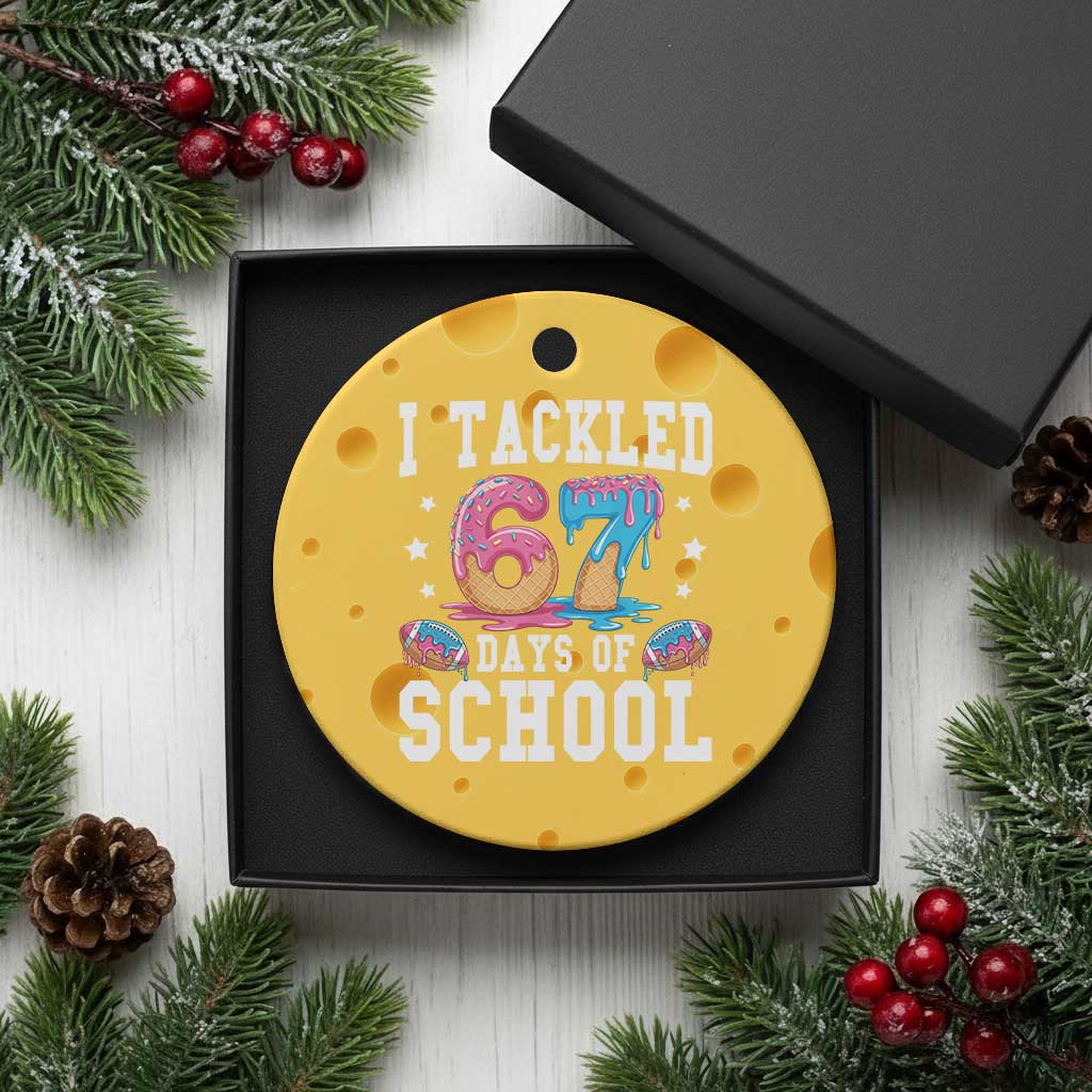 67 Days Of School Ceramic Ornament Six Seven Sports American Football Ice Cream Drip - Wonder Print Shop