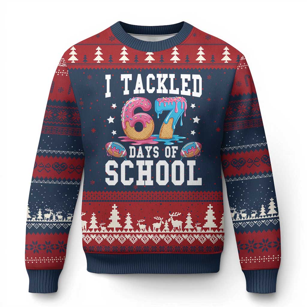 67 Days Of School Ugly Christmas Sweater Six Seven Sports American Football Ice Cream Drip - Wonder Print Shop