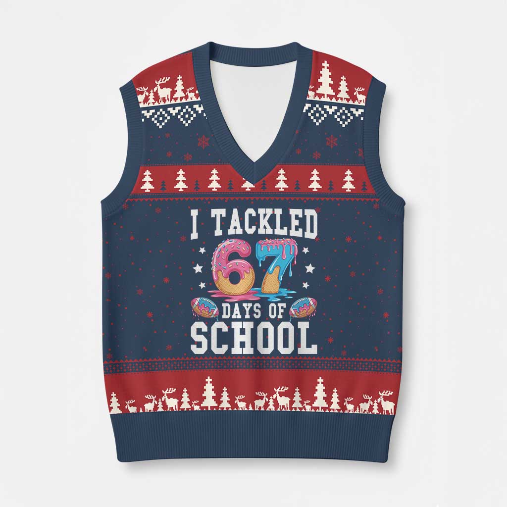 67 Days Of School V-Neck Knit Sweater Vest Six Seven Sports American Football Ice Cream Drip - Wonder Print Shop