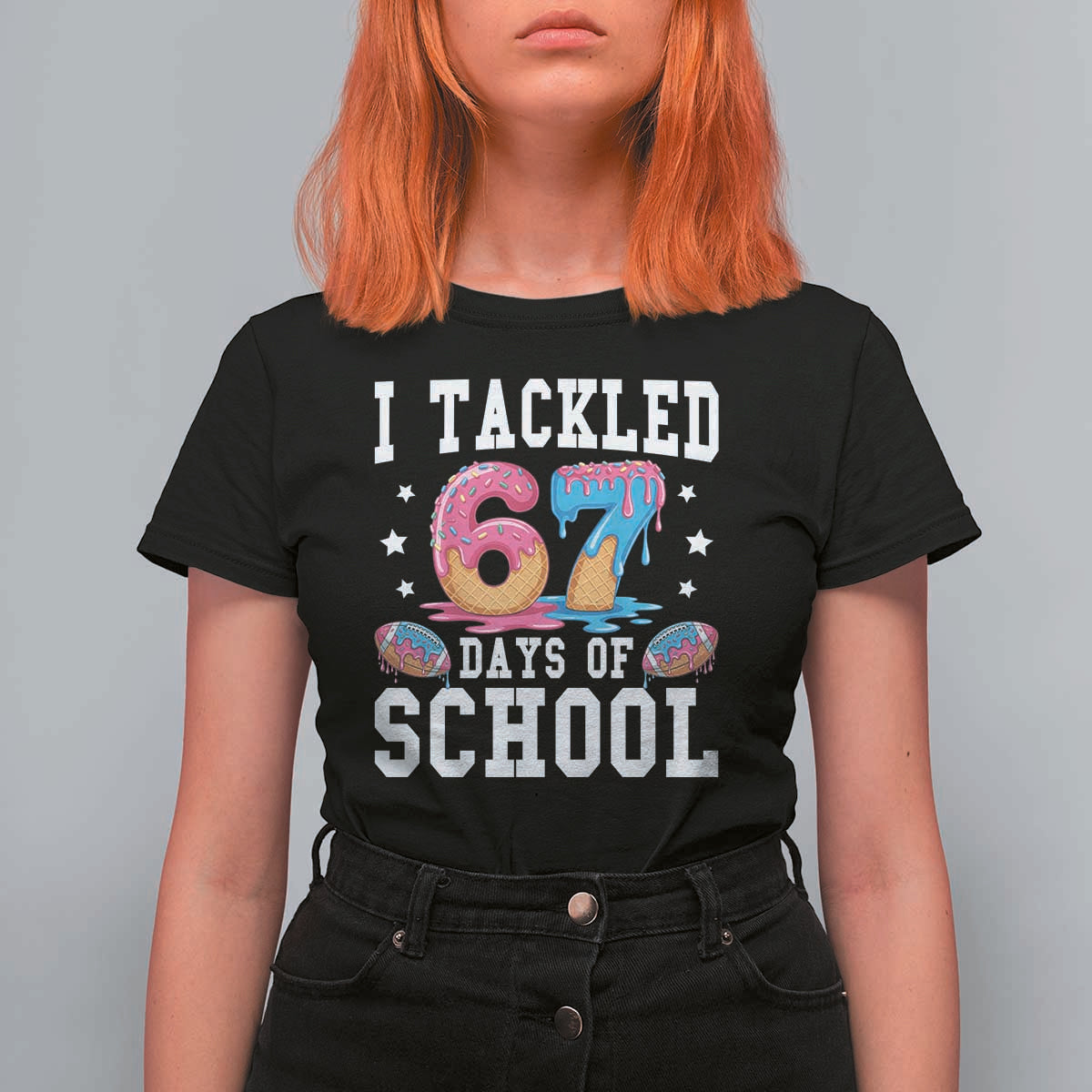 67 Days Of School T Shirt For Women Six Seven Sports American Football Ice Cream Drip - Wonder Print Shop