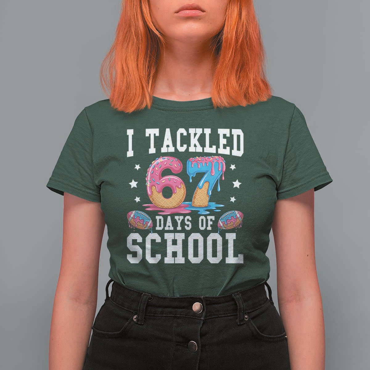 67 Days Of School T Shirt For Women Six Seven Sports American Football Ice Cream Drip - Wonder Print Shop