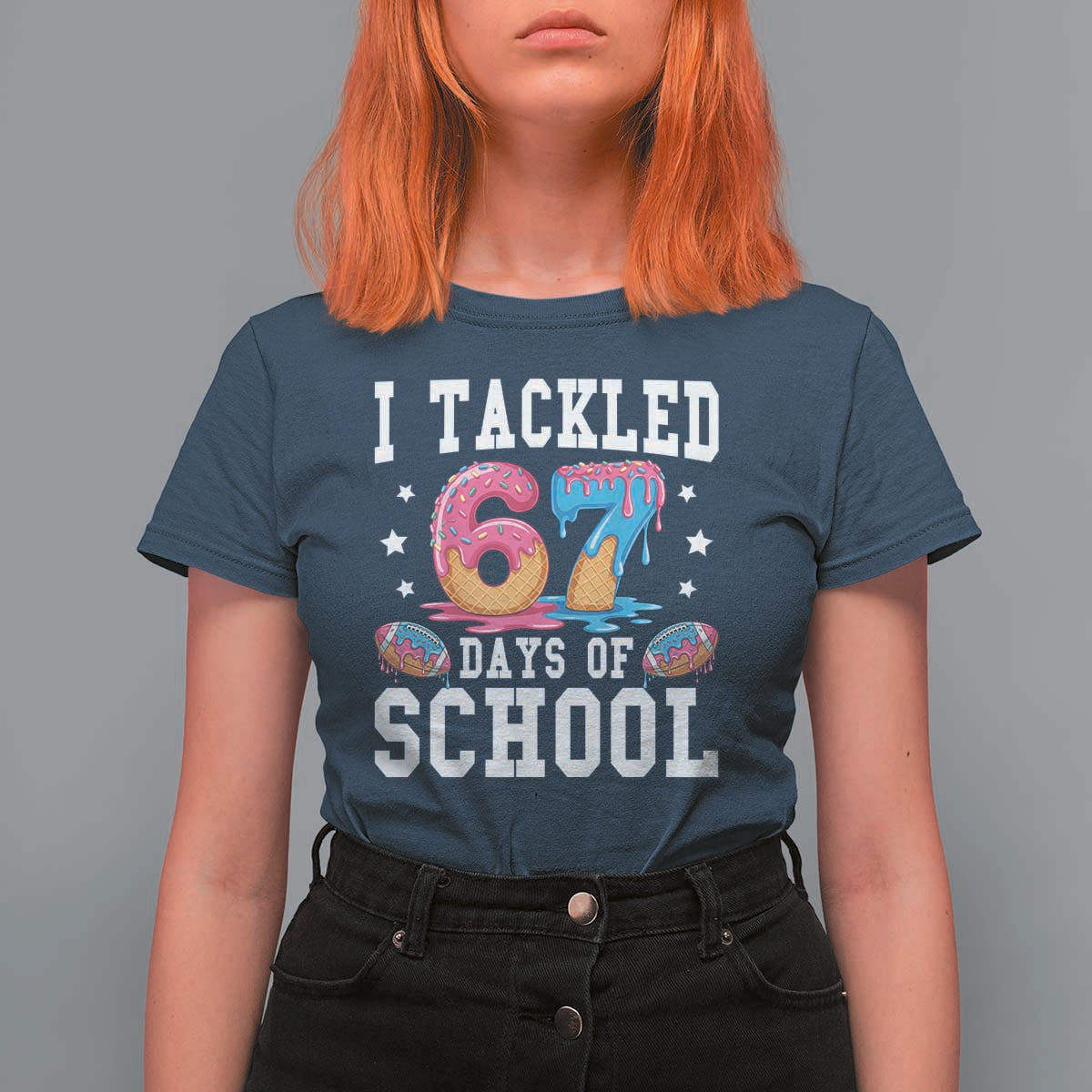 67 Days Of School T Shirt For Women Six Seven Sports American Football Ice Cream Drip - Wonder Print Shop