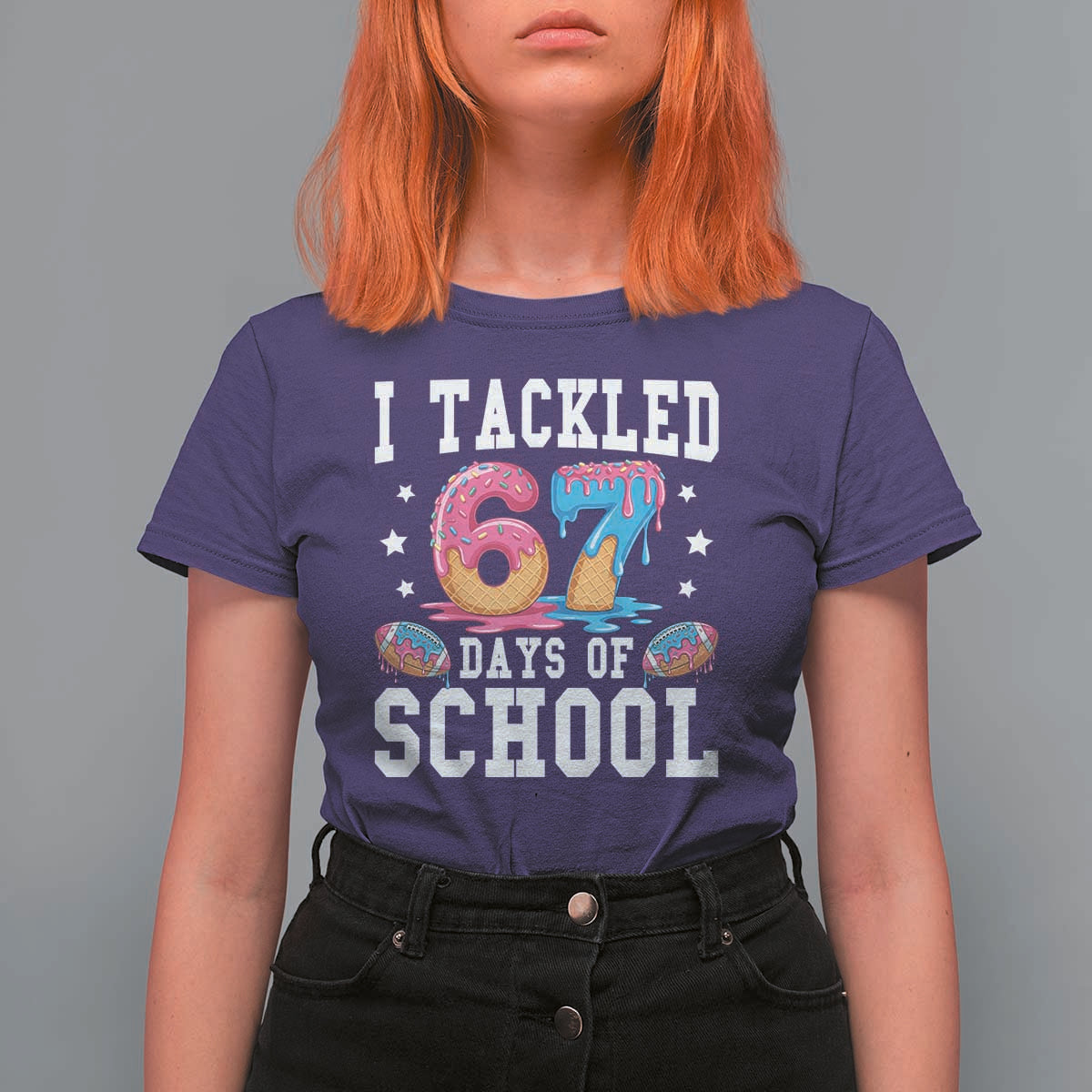 67 Days Of School T Shirt For Women Six Seven Sports American Football Ice Cream Drip - Wonder Print Shop