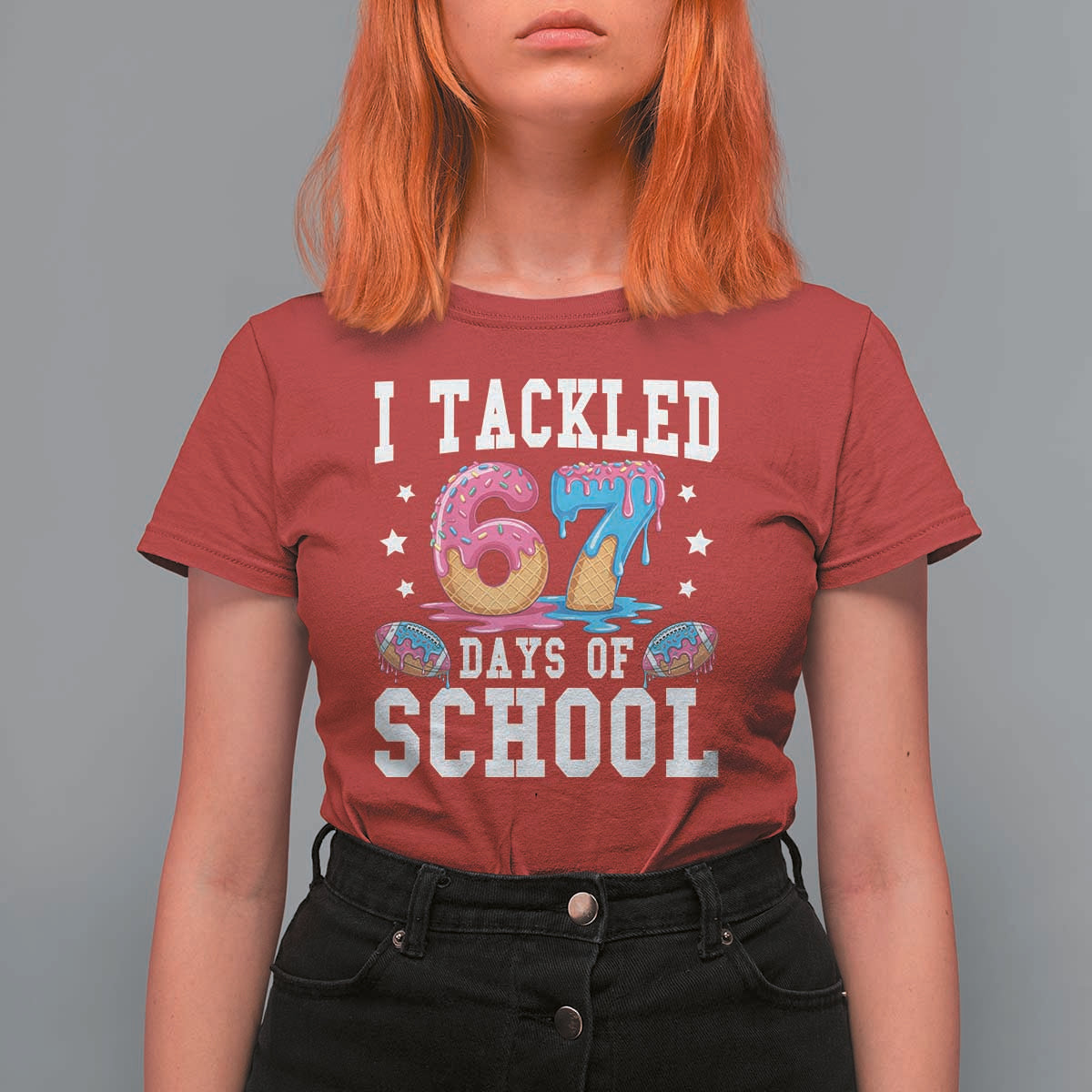 67 Days Of School T Shirt For Women Six Seven Sports American Football Ice Cream Drip - Wonder Print Shop